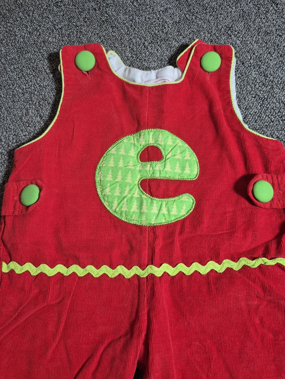 Mud Pie Baby Christmas Corduroy Romper 0-6 Months Red Green Monogram E
